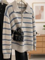 ⁦بلوزة بولو مضلعة للنساء⁩ - الصورة ⁦2⁩