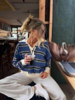 ⁦كنزة صوف بولو مخططة بتباين الألوان للنساء⁩ - الصورة ⁦21⁩