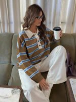 ⁦كنزة صوف بولو مخططة بتباين الألوان للنساء⁩ - الصورة ⁦31⁩