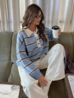 ⁦كنزة صوف بولو مخططة بتباين الألوان للنساء⁩ - الصورة ⁦40⁩