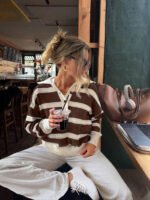 ⁦كنزة صوف بولو مخططة بتباين الألوان للنساء⁩ - الصورة ⁦49⁩