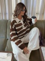 ⁦كنزة صوف بولو مخططة بتباين الألوان للنساء⁩ - الصورة ⁦50⁩