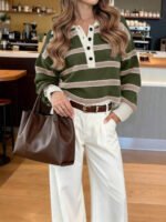 ⁦كنزة صوف بولو مخططة بتباين الألوان للنساء⁩ - الصورة ⁦66⁩