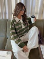 ⁦كنزة صوف بولو مخططة بتباين الألوان للنساء⁩ - الصورة ⁦68⁩