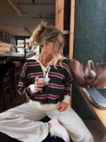 ⁦كنزة صوف بولو مخططة بتباين الألوان للنساء⁩ - الصورة ⁦85⁩