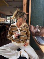 ⁦كنزة صوف بولو مخططة بتباين الألوان للنساء⁩ - الصورة ⁦111⁩