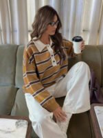 ⁦كنزة صوف بولو مخططة بتباين الألوان للنساء⁩ - الصورة ⁦118⁩