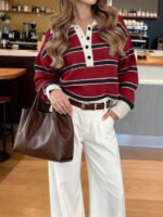 ⁦كنزة صوف بولو مخططة بتباين الألوان للنساء⁩ - الصورة ⁦119⁩