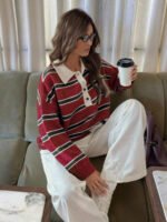 ⁦كنزة صوف بولو مخططة بتباين الألوان للنساء⁩ - الصورة ⁦121⁩