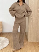 ⁦طقم صوف نسائي قطعتين – كنزة بسحاب وبنطلون كاجوال⁩ - الصورة ⁦5⁩