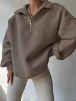 بلوزة نسائية كاجوال بسحاب نصفية – لون موحد