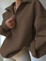 ⁦بلوزة نسائية كاجوال بسحاب نصفية – لون موحد⁩ - الصورة ⁦5⁩