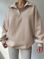 ⁦بلوزة نسائية كاجوال بسحاب نصفية – لون موحد⁩ - الصورة ⁦10⁩