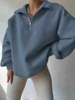 ⁦بلوزة نسائية كاجوال بسحاب نصفية – لون موحد⁩ - الصورة ⁦23⁩