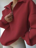 ⁦بلوزة نسائية كاجوال بسحاب نصفية – لون موحد⁩ - الصورة ⁦30⁩