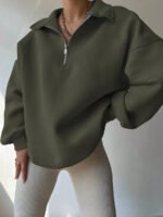 ⁦بلوزة نسائية كاجوال بسحاب نصفية – لون موحد⁩ - الصورة ⁦31⁩