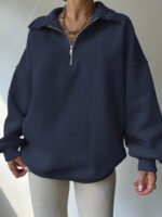 ⁦بلوزة نسائية كاجوال بسحاب نصفية – لون موحد⁩ - الصورة ⁦37⁩