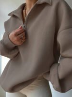 ⁦بلوزة نسائية كاجوال بسحاب نصفية – لون موحد⁩ - الصورة ⁦46⁩