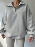 ⁦بلوزة نسائية كاجوال بسحاب نصفية – لون موحد⁩ - الصورة ⁦54⁩