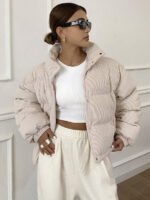 ⁦DAZY معطف نسائي من القطيفة بياقة عالية⁩ - الصورة ⁦5⁩