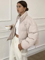 ⁦DAZY معطف نسائي من القطيفة بياقة عالية⁩ - الصورة ⁦8⁩