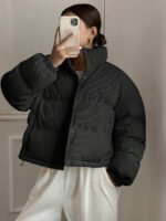 ⁦DAZY معطف نسائي من القطيفة بياقة عالية⁩ - الصورة ⁦18⁩