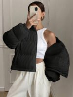 ⁦DAZY معطف نسائي من القطيفة بياقة عالية⁩ - الصورة ⁦19⁩