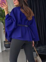 ⁦معطف أنيق بأكمام قصيرة وياقة عالية وفضفاض مع حزام⁩ - الصورة ⁦21⁩