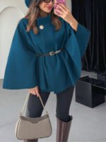 ⁦معطف أنيق بأكمام قصيرة وياقة عالية وفضفاض مع حزام⁩ - الصورة ⁦24⁩