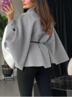 ⁦معطف أنيق بأكمام قصيرة وياقة عالية وفضفاض مع حزام⁩ - الصورة ⁦31⁩