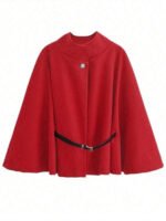 ⁦معطف أنيق بأكمام قصيرة وياقة عالية وفضفاض مع حزام⁩ - الصورة ⁦41⁩