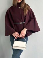 ⁦معطف أنيق بأكمام قصيرة وياقة عالية وفضفاض مع حزام⁩ - الصورة ⁦44⁩