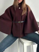 ⁦معطف أنيق بأكمام قصيرة وياقة عالية وفضفاض مع حزام⁩ - الصورة ⁦45⁩