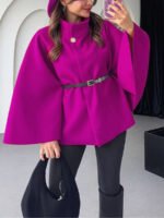 ⁦معطف أنيق بأكمام قصيرة وياقة عالية وفضفاض مع حزام⁩ - الصورة ⁦47⁩