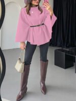 ⁦معطف أنيق بأكمام قصيرة وياقة عالية وفضفاض مع حزام⁩ - الصورة ⁦53⁩