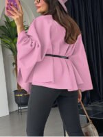 ⁦معطف أنيق بأكمام قصيرة وياقة عالية وفضفاض مع حزام⁩ - الصورة ⁦54⁩