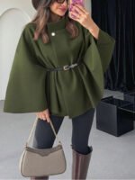 ⁦معطف أنيق بأكمام قصيرة وياقة عالية وفضفاض مع حزام⁩ - الصورة ⁦57⁩