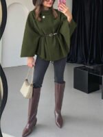 ⁦معطف أنيق بأكمام قصيرة وياقة عالية وفضفاض مع حزام⁩ - الصورة ⁦58⁩