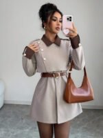 ⁦Elenzga معطف فاخر أنيق، بدون حزام⁩ - الصورة ⁦4⁩