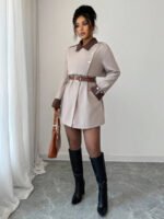 ⁦Elenzga معطف فاخر أنيق، بدون حزام⁩ - الصورة ⁦6⁩