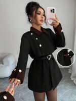 ⁦Elenzga معطف فاخر أنيق، بدون حزام⁩ - الصورة ⁦7⁩