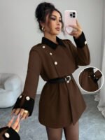 ⁦Elenzga معطف فاخر أنيق، بدون حزام⁩ - الصورة ⁦21⁩