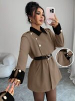 ⁦Elenzga معطف فاخر أنيق، بدون حزام⁩ - الصورة ⁦70⁩