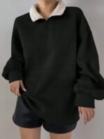 ⁦بلوزة رياضية نسائية بخامة مخمل وقصة متداخلة⁩ - الصورة ⁦3⁩