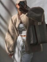 ⁦كارديجان نسائي فضفاض ناعم ومنفوش⁩ - الصورة ⁦2⁩