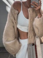 ⁦كارديجان نسائي فضفاض ناعم ومنفوش⁩ - الصورة ⁦3⁩