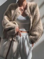 ⁦كارديجان نسائي فضفاض ناعم ومنفوش⁩ - الصورة ⁦7⁩