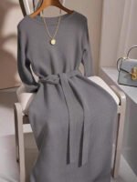 ⁦GlowEve فستان صوفي بأكمام طويلة وياقة طاقم⁩ - الصورة ⁦2⁩