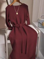 ⁦GlowEve فستان صوفي بأكمام طويلة وياقة طاقم⁩ - الصورة ⁦14⁩