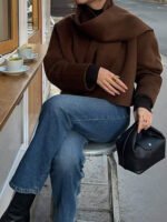 ⁦معطف نسائي قصير بأكمام طويلة وياقة V⁩ - الصورة ⁦5⁩